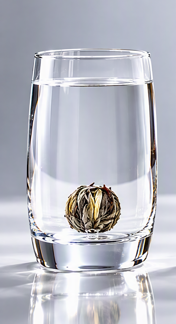Teekugel sinkt in das Glas