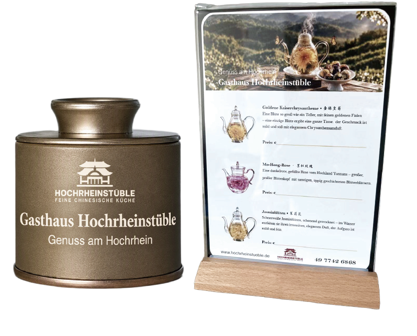 Individuelle Teedose und Tischkarte mit Ihrem Restaurant-Logo