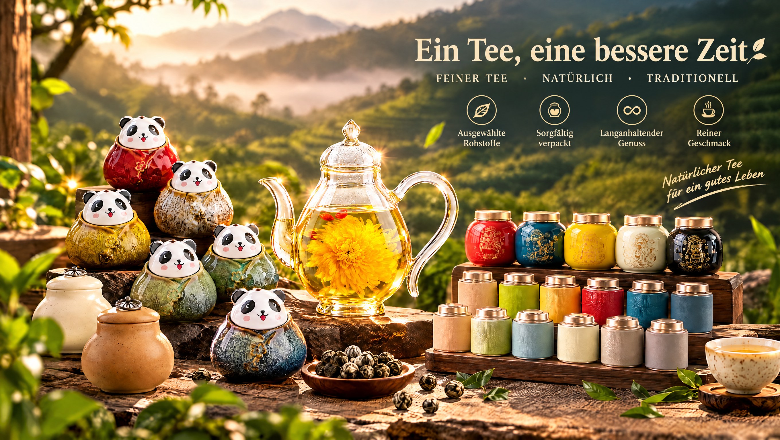 WOHLBLÜTE Produktwelt – handgebundene Teeblüten und Geschenkdosen